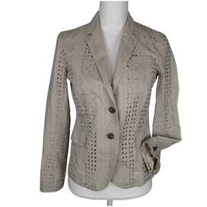 J.Crew Women’s Blazer Eyelet Taupe Beige Cotton Sz 0 Jacket Lightweight